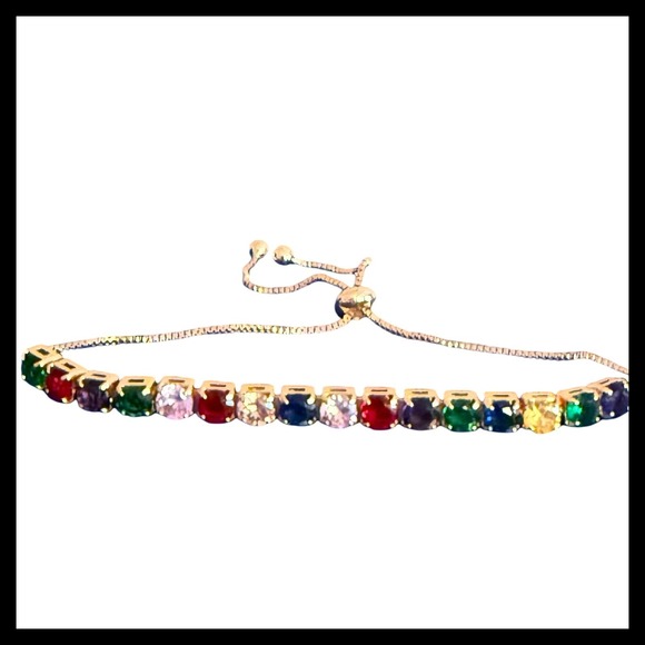 Source Unknown Jewelry - NWOT Adjustable Rainbow Gem Tennis Bracelet Gold Tone Bolo